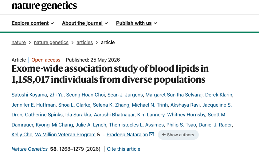 Nature Genetics article page for the exome-wide association study of blood lipids